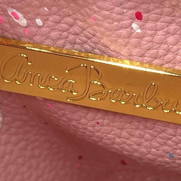 Gorgeous Anca Barbu Hand Painted “Hermes Paris” Pink Splatter Bag 11X6X6 - Picture 9 of 12